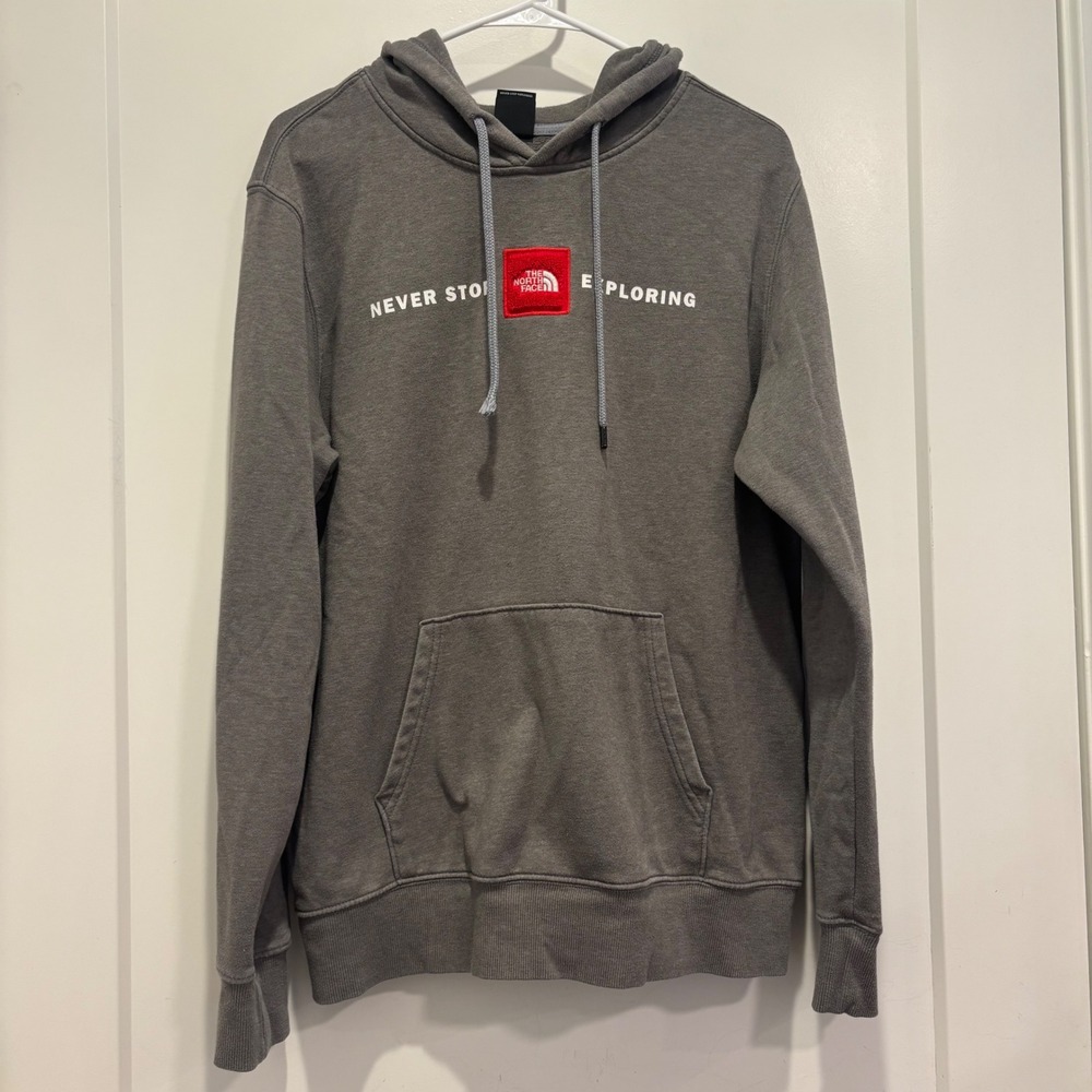 The North Face Mens Never Stop Exploring Red Box Logo Hoodie Gray Medium